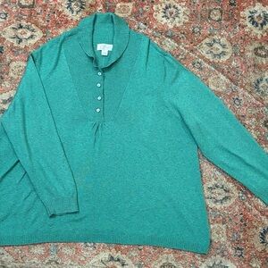 Christopher & Banks Teal Marled V-Neck Pullover